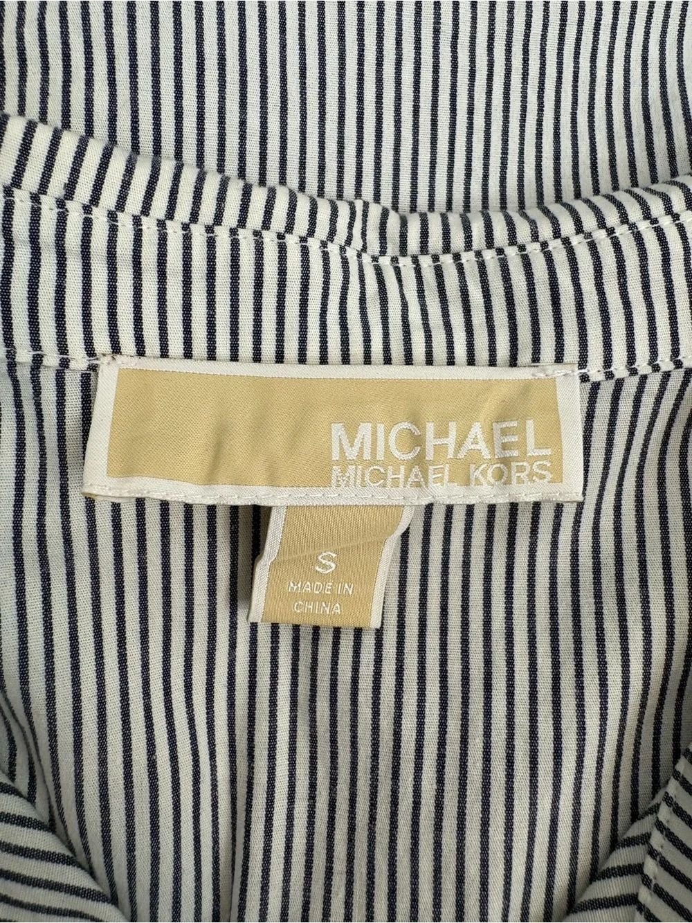Michael Michael Kors Cotton Striped Cold-Shoulder Ruffle Blouse Preppy Chic S